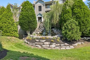 Rock waterfall poolside